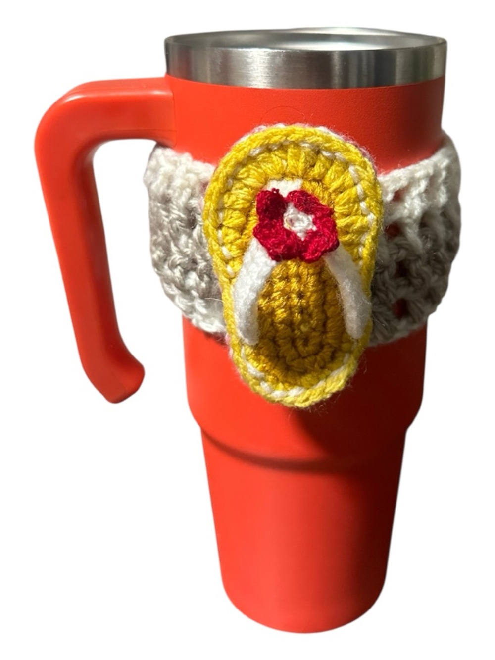 Handmade Crochet Yellow Flip-Flop Mug and Water Bottle Cozy Band - Accessories